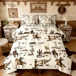 7 Piece Western Comforter Bed Set,Country Cowboy Bedding Set,Kids Boys Teen Girls,Vintage Southwestern Bed Bag,Rustic Cabin Ranch Horse Animal Bed Set