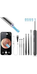 Wax Removal, Cleaner with Camera and Light, FSA - HSA Eligible, Wax Removal Tool Camera with 1080P, Cleaning Kit with 6 Spoons, Otoscope for iOS & Android (Black) Wax Removal, Cleaner with Camera and Light, FSA - HSA Eligible, Wax Removal Tool Camera with 1080P, Cleaning Kit with 6 Spoons, Otoscope for iOS & Android (Black)