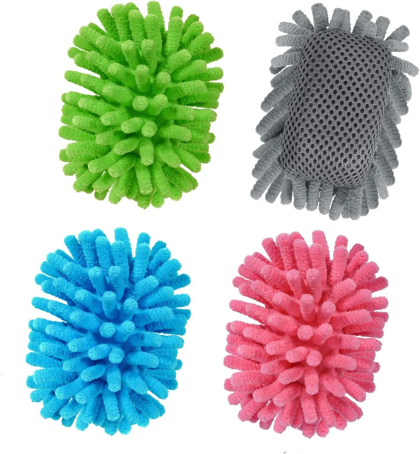 4-Count Microfiber Shag Dry Erase Whiteboard Eraser Pack - Dual-Side Wipe, Shaggy Texture, Comfortable Grip, Washable, Efficient Cleaning, Easy Storage, Gray/Green/Blue, for Classroom & Office, 4-Count Pack