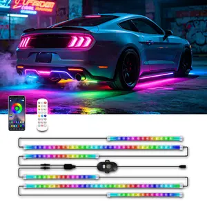 6Pcs RGB LED Car Underglow Neon Light Strip Kit, Music-Sync Flowing Mode, APP & Remote Control, Easy-Install Underbody Ambient Lighting for SUV, Truck, Sedan