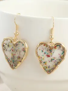Vintage Elegant Heart Pendant Earrings, Colorful Flower Earrings, Heart Shaped Earrings, Women's Elegant Jewelry Accessories, Perfect Holiday Gift