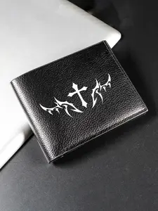 Cross-Themed Men's Wallet, Metal Line Bifold Purse, Large-Capacity Card Holder with Multiple Slots. Niche Designer Wallet for Religious Believers & Subculture Enthusiasts, Ideal Premium Gift Choice.