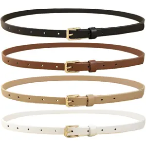 4 Pack Women Skinny Belts for Jeans Dress Thin Waist Belt for Ladies with Gold Buckle 0.55" Width