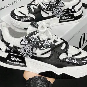 Fashion Black & White Sneakers Urban Street Style Shoes for Men & Women with Bandana Print and Comfortable Sole