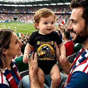 Footy Baby Black Gold Vibes Only Football Helmet Footy Unisex Baby Onesies Adorable Soccer Baby Clothes Funny Print Soccer Fan Outfit baby boy Solid Color Button Closure Soft Breathable Newborn Bodysuit Infant Soccer Gift