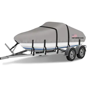 Waterproof 17-19ft Heavy Duty Canvas Trailerable Boat Cover Fits Bass V-Hull Tri-Hull Fish & Ski Runabout Bowrider Boats, Gray