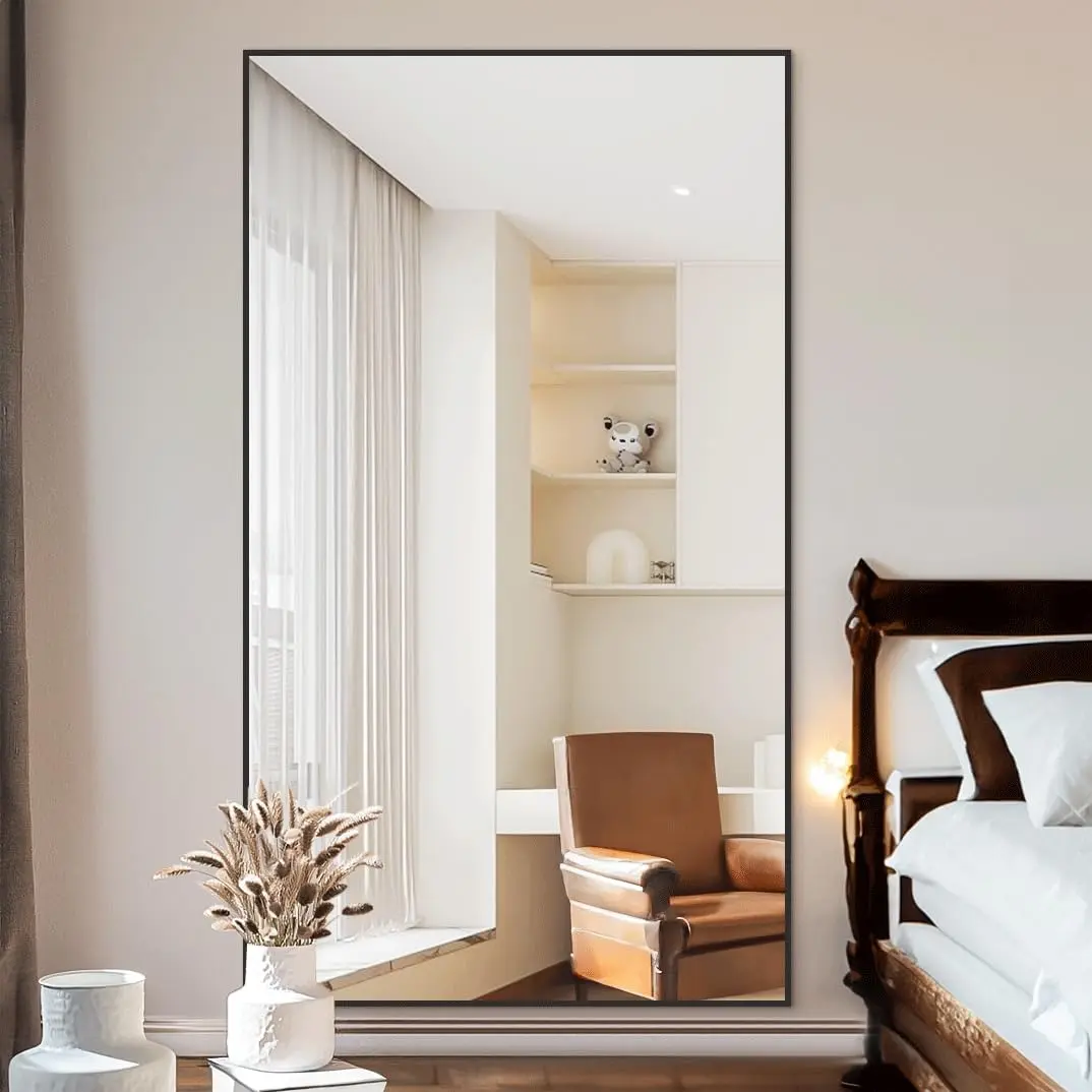 71"x26" Shatterproof Nano Glass Full Length Mirror - Black Aluminum Frame, Free Standing/Hanging/Leaning, Modern Simple Indoor Furniture Home Decor for Makeup Vanities