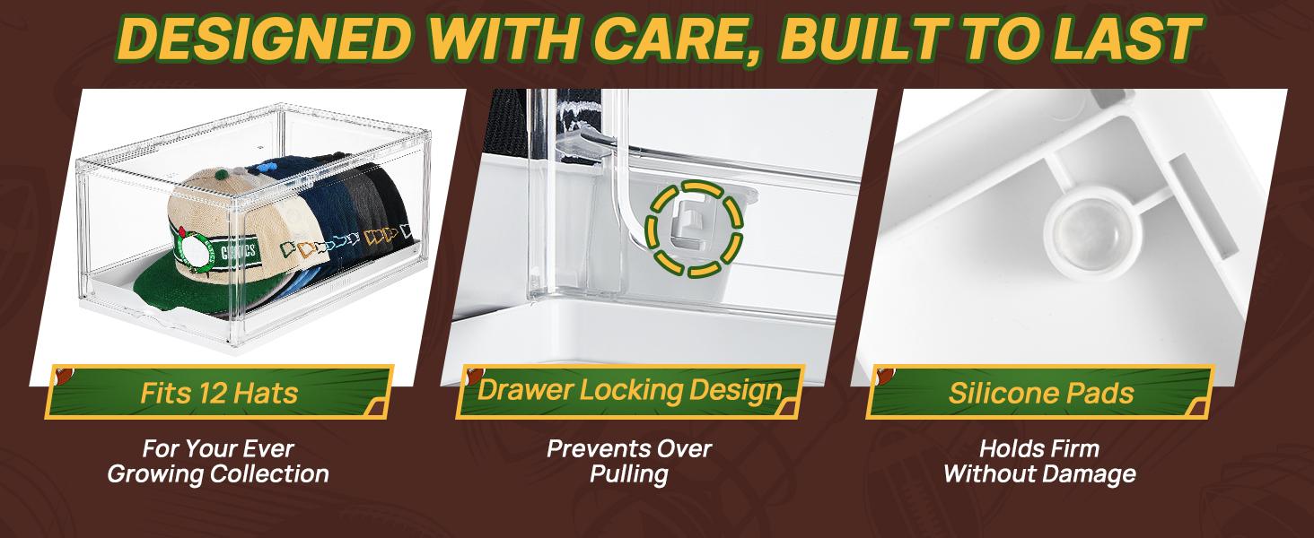 [Live Only] Vtopmart Hat Organizer for Baseball Caps,clothing with Clear Holder Box, Large Cap Storage with Sliding Tray, Stackable Rack Display Case & Magnetic Door