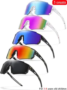 5 Piece Kids Fashion Sunglasses Set, Outdoor Sports Glasses, Sunglasses For Sports, Unisex Ages 3-8, Colored Mirrored Lenses, Windproof, Uv400, Baseball, Cycling, Hiking, Fishing, Travel