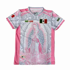 Mexico Light Gray/Pink Virgencita Jersey with Iconic Design and Authentic Mexican Flag Details for Cultural Pride Slim-Fitting