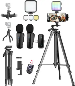 6 IN 1 Vlogging Kit for Iphone/Android, Youtube Starter Kit with Wireless Microphone/Camera Tripod/Flexible Tripod/Rgb Fill Light, Content Creator Essentials Kits for Tiktok Vlog Video Recording