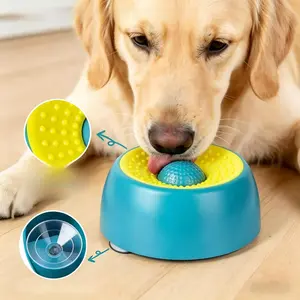 Pet Licking Mat with Suction Cups Slow Feeder Dog Bowls for Liquid Treat, [Built-in Rolling Ball] No Spill Bone Broth Dog Licking Bowl, Multi-Purpose Puppy Yogurt Feeder Bowl for All Breeds Dietary Supplement/Post-op Nutrition Feeding Self-Entertainment