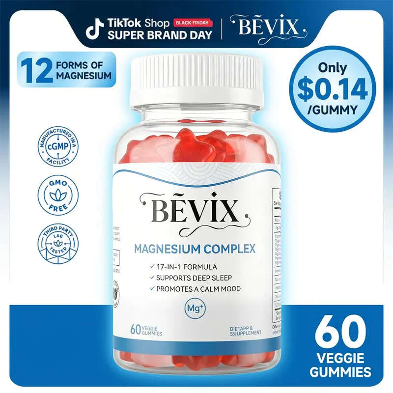 BEVIX 17-in-1 Magnesium Gummies for Sleep & Stress Relief – Melatonin-Free, with Ashwagandha, L-Theanine & 12 Forms of Magnesium Healthcare Natural