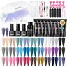JEWHITENY 28-Color All-In-1 Poly Gel Nail Kit - Manicure, Nail Extension & Care Supplies (Nude, Gray, Black, Blue, Yellow, Purple, Glitter Shades) with Lamp, Base Top Coat, Builder Gel, Salon Brush, 100pcs Set, Bottle (Ideal Gift)