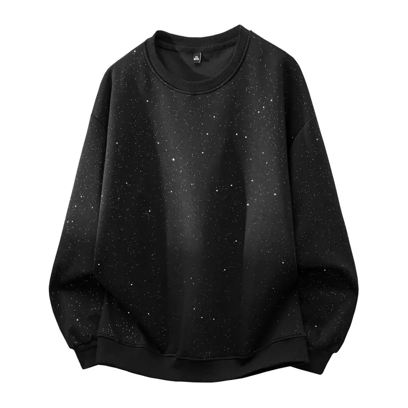Men's Slim-Fitting Autumn Galaxy Speck Print Polyester Crew Neck Longsleeve Pullover Sweatshirt - Menswear Top with Soft Skin-Friendly Fabrics, Stylish Classic Casual Daily Street Wear