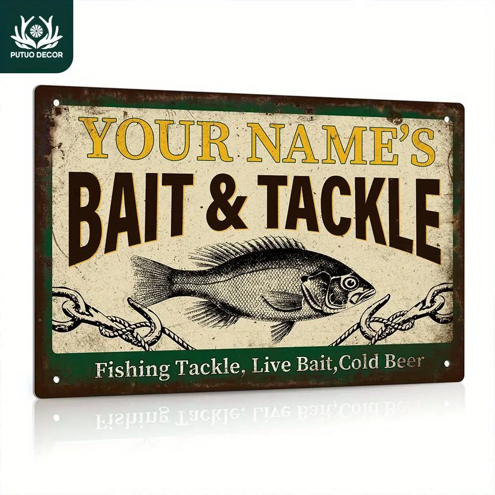 12x8 In Aluminum (Aluminium) Personalized Fishing Sign, Custom Name Retro Vintage Wall Decor, Fisherman Gift, Home Room Outdoor Plaques & Signs, Metal
