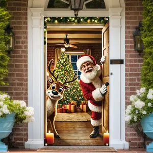 1 Christmas Day door banner, designed with reindeer and Santa Claus, exquisite and durable polyester fiber decoration, adding charm to your holiday decoration. The four corner holes are easy to fix, and the wire roll is easy to install and suitable for ou