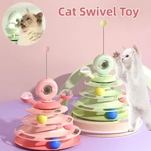 PetFusion Cat Swivel Toy Tower Turntable Roller Balls Interactive Intelligence Training Track Puzzle Funny Games Accessories for Cats & Dogs Deep Sea Blue Mint Green Sweet Orange Powder Taro Purple Cute Green
