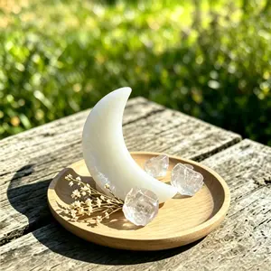 9-10cm Mini Selenite Moon | Cute Desktop Decor, Crystal Cleanser, Aromatherapy Holder, Bedroom Ambience Maker