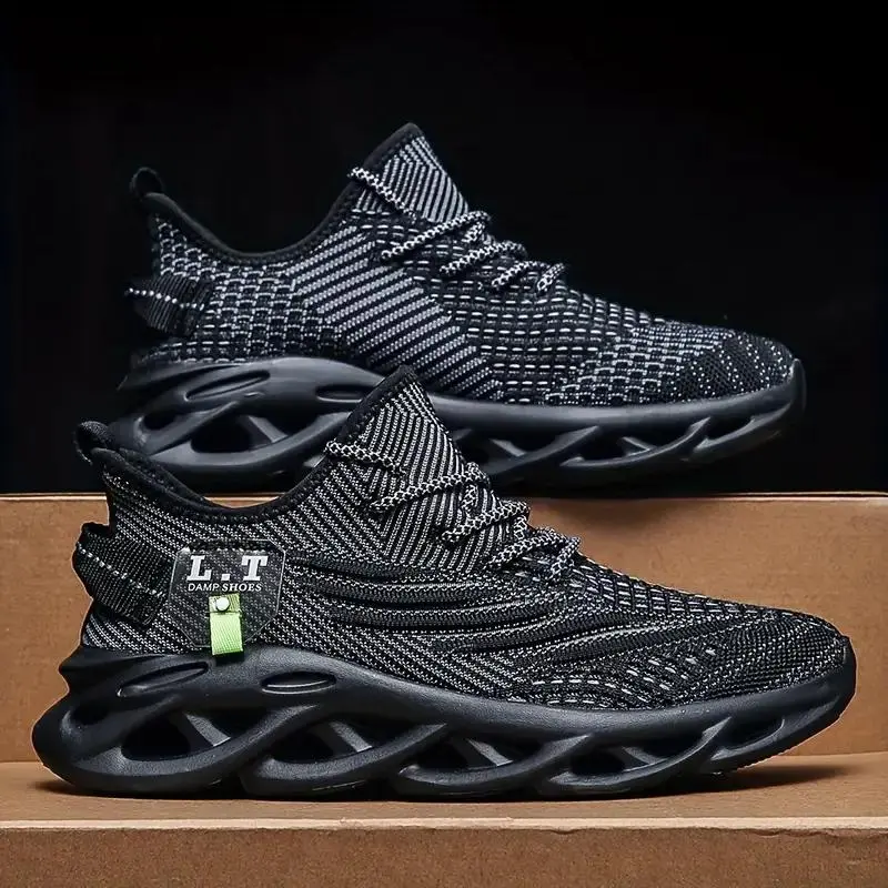 Men's Athletic Running Shoes - Breathable Lightweight Knit Lace-Up Casual Trainers with Round Toe, EVA Insole & MD Outsole, for Daily Wear & Sports