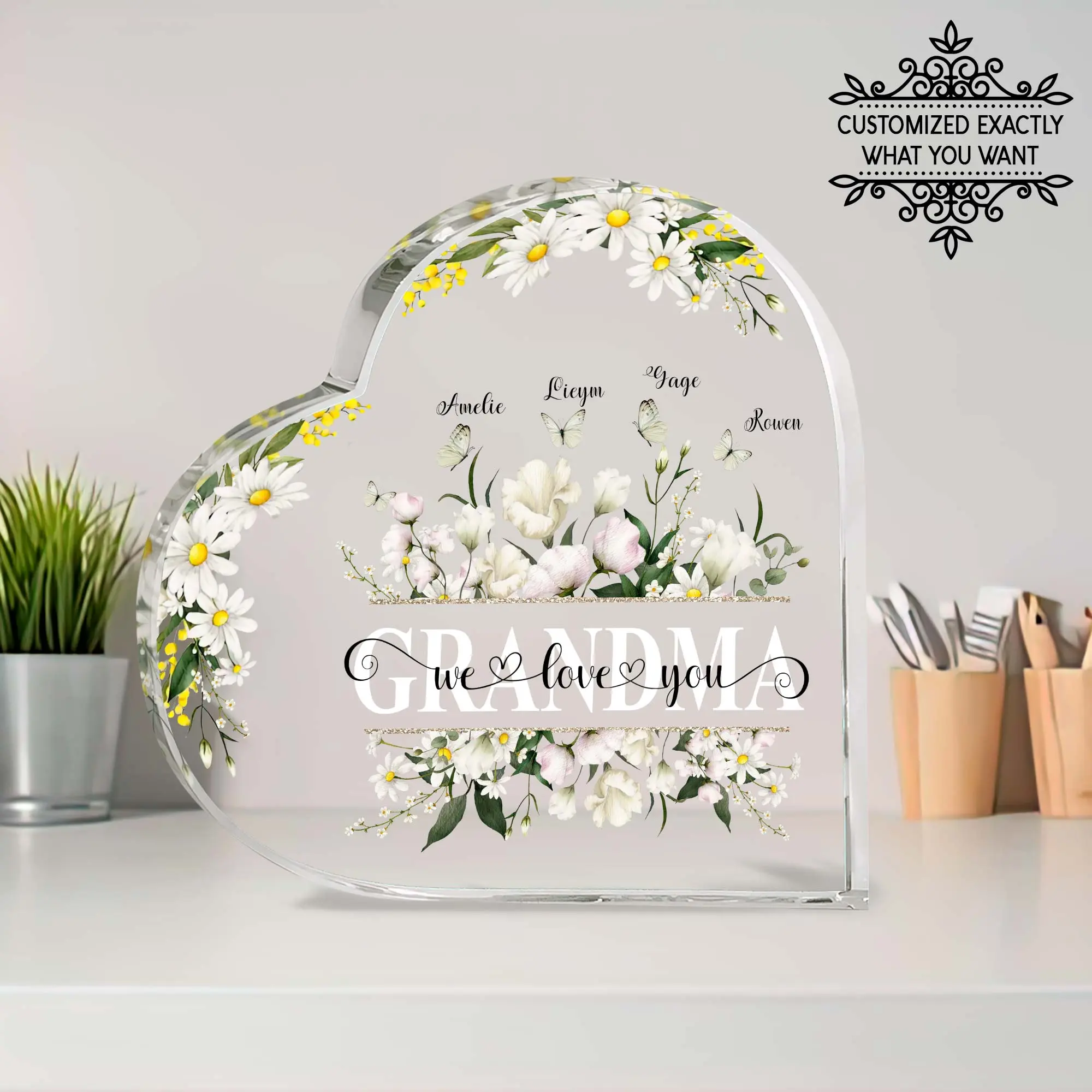 Personalized Mom/ Grandma And Kid Names Heart Acrylic Plaque, Custom Mother's Day Gifts From Kids, Christmas Gift For Mom, Grandma, Custom Kids Names, Nana Gift, Mama Gift