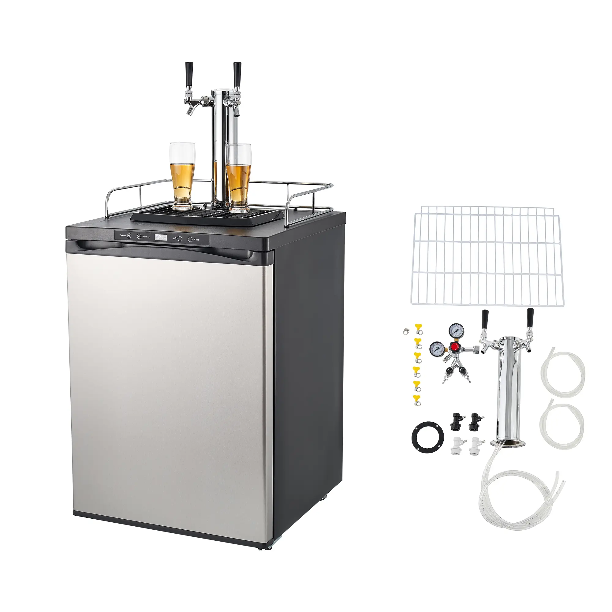 Beer Kegerator, Dual Tap Home Draft Beer Dispenser for Ball Lock, Full Size Keg Refrigerator with 5lbs CO2 Tank, Hold 2 Sixth / 2 Slim / 3 Ball lock keg, 162L