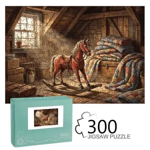 Nostalgic Attic Jigsaw Puzzle - Rocking Horse & Quilts Design, Premium Material, Retro Style, Ideal for Home Decor, Family Game & Gifting