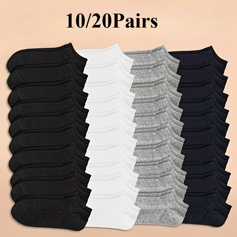 Unisex Low Cut Ankle Socks, Soft Breathable Solid Plain Comfort Socks, Multifunctional for Casual Sports Daily Occasions, 10/20 Pairs Multipack