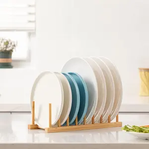 HBlife Bamboo Dish Plate Bowl Cup Book Pot Lid Cutting Board Drying Rack Stand Drainer Storage Holder Organizer Kitchen Cabinet（Keep Dry）