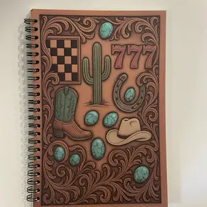 Cowboy Theme Notebook with Cactus, Boots, and Horseshoe Design
