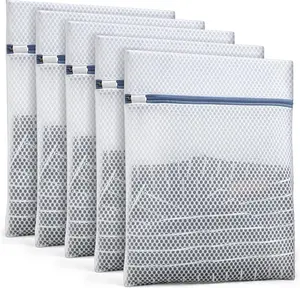Durable Mesh Laundry Bags, 5-Pack (12x16 in) Zipper Closure Delicates Protector for Lingerie & Baby Clothes, Safe Washing Mesh Design, Five Pack