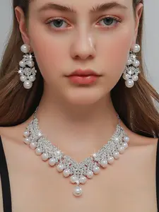 Fashion Faux Pearl Decorated Necklace & Dangle Earrings, Elegant Jewelry Set for Party, Daily Decor, Trendy All-match & Exquisite Jewelry for Birthday Gift, Fashionable Jewelry Set