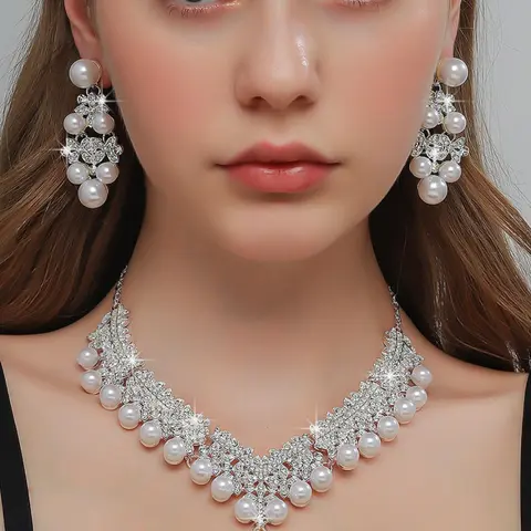 Fashion Faux Pearl Decorated Necklace & Dangle Earrings, Necklace And Earring Set, Elegant Matching Jewelry Set for Party, Daily Decor, Trendy All-match & Exquisite Jewelry for Birthday Gift, Fashionable Jewelry Set, Necklaces Earrings Set