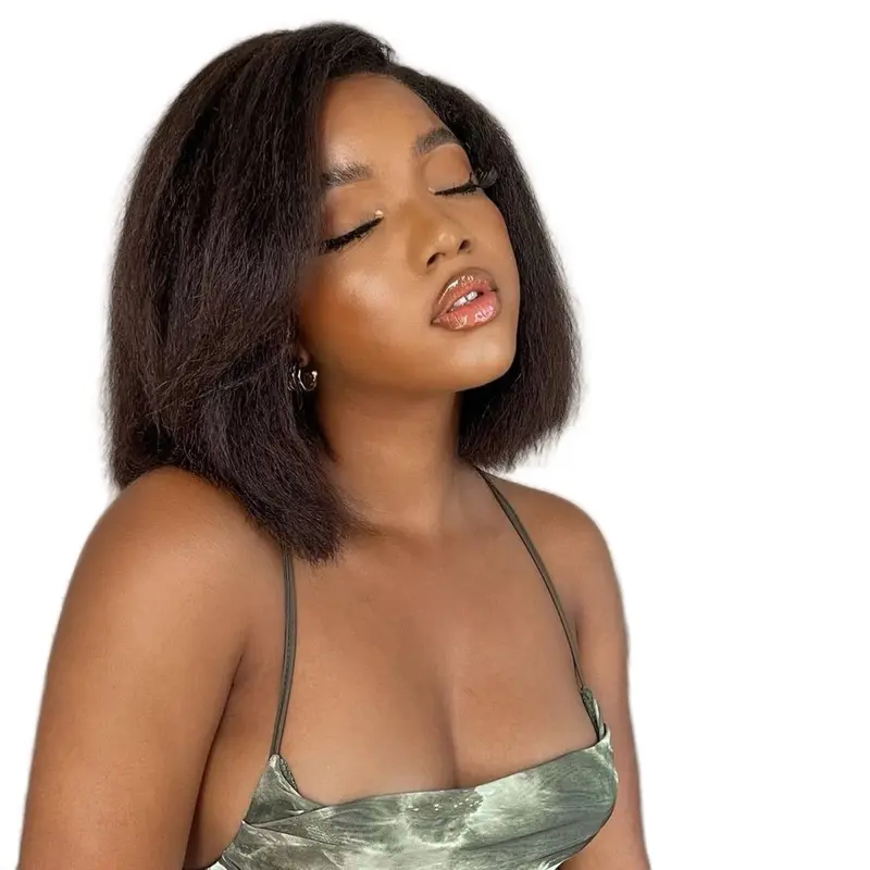 4C Edges Hairline Kinky Straight 6x5 Pre-bleached Knots Natural Scalp 180% Density Short Bob Wig 10inch 12inch & 14inch.                           Product Features C-Shaped Side Part More Natural 3D Dome Cap Stretchy & Breathable No Glue, No Gel, Easy Off