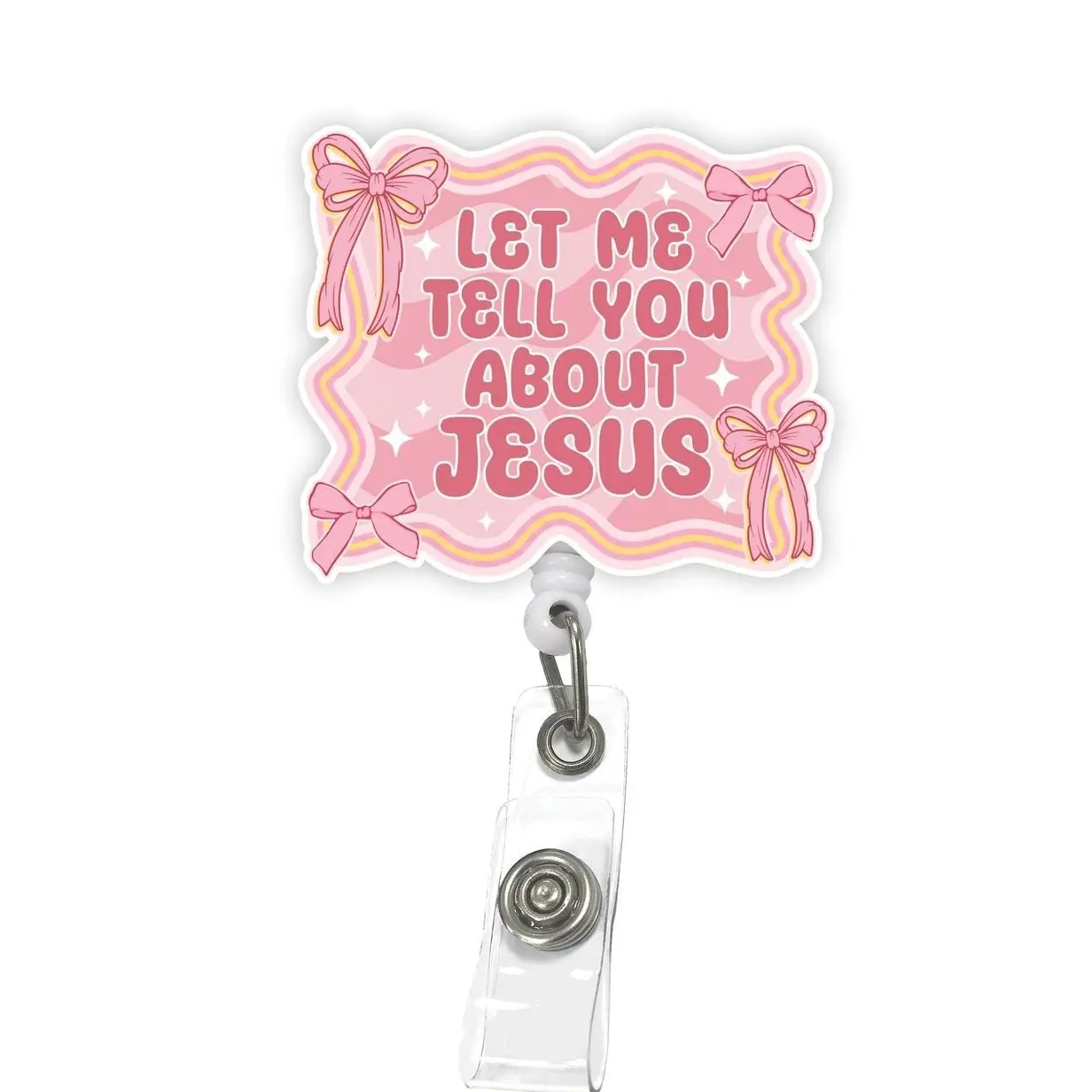 Premium Acrylic Finish Retractable Christian Faith ID Holder Nurse Badge Reel - "Let Me Tell You About My Jesus" Design, Alligator Clip, for Nursing Students