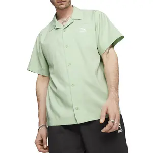 PUMA Mens Classics Collared Short Sleeve Button Up Shirt Casual Tops Casual - Green