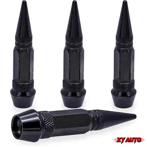 4 Pcs 60MM Black Spiked Style Aluminium Alloy Tire Valve Stem Caps, Universal Dustproof Protective Valve Stem Covers Fit for Car SUV Truck Motorcycle And Bicycle