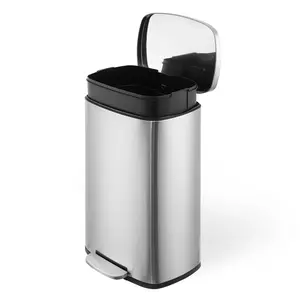 13 Gallon Kitchen Trash Can, Stainless Steel Garbage Can with Soft Close Lid, Waste Bin with Removable Inner Bucket, Touchless Trash Bin for Bedroom, Bathroom, 13Gal, Narrow Size
