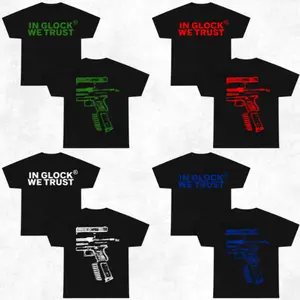 IN GLOCK WE TRUST DOUBLE SIDE BLACK VERSION SHIRT Menswear Top Underwear Streetwear, Menswear Graphic Tee Casual Top for Unisex