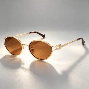 Retro Oval Sunglasses Small Trendy Gold Frame Round Shades Classic Designer Sun Glasses Sunnies UV Protection Street Fashion Casual Eyewear for Women Men`