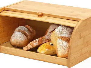 Natural Bamboo Roll Top Bread Box Kitchen Food Storage - Assembly Required