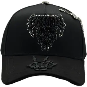2026 Barbas "Crime" Skull Premium Snapback – Black Adjustable Streetwear Cap with Rhinestone Skull Design, Gothic Embroidery & Premium Chain Detail, Luxury Urban Baseball Cap for Men Women, Hip Hop Fashion Headwear