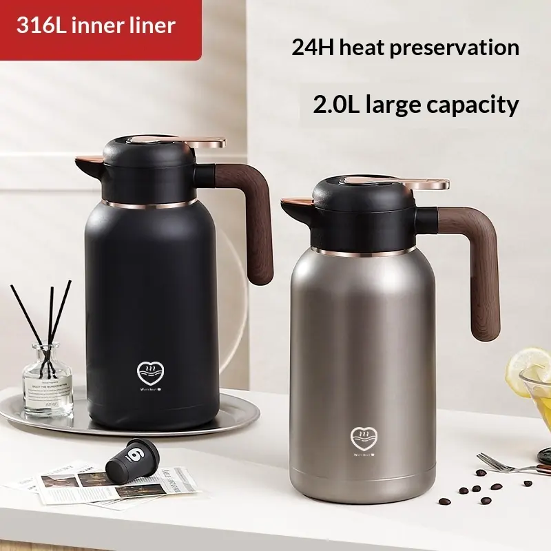 1pc 2026 New Large Capacity 316 Stainless Steel Thermal Insulated Jug, 2L Household Long-lasting Insulation Hot Water Kettle, Kitchenware Portable Drinkware Thermos Flask