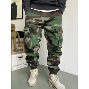 Men's Camo Cargo Pants - Relaxed Fit Elastic Drawstring Waist, Multi-Pocket Tactical Streetwear, All-Season Comfort with Camouflage Pattern (Green/Brown/Beige), Casual Outings, Streetstyle Apparel, Nonstretch Fabric