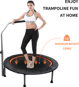40/48'' Foldable mini trampoline max load 330lbs fitness rebounder with adjustable foam handle exercise trampoline fr adults indoor garden workout