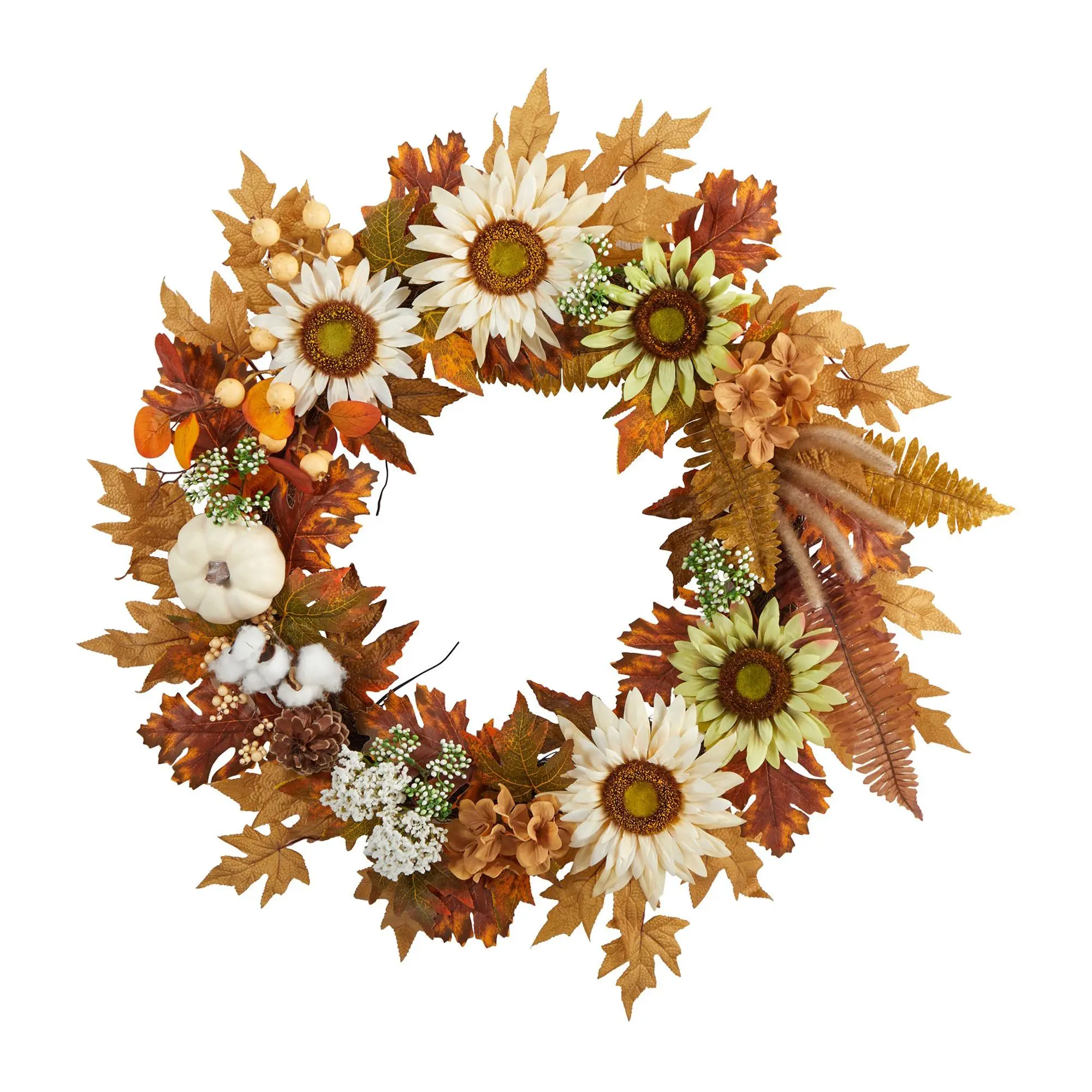 Nearly Natural 30" Sunflower, White Pumpkin & Berries Fall
