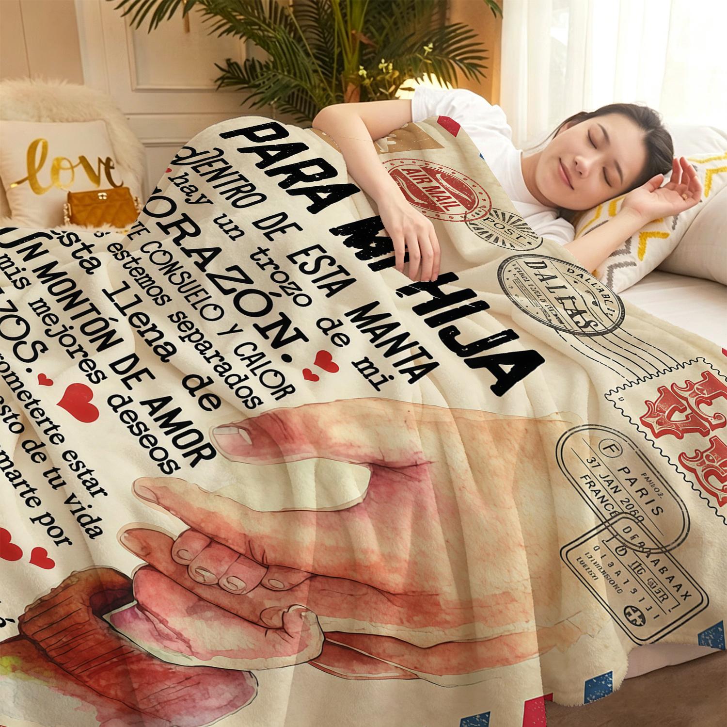 Spanish Letter Blanket For My Daughter From Dad, Para Mi Hija Manta Regalo, Heartfelt Sentimental Throw Blanket, Vintage Airmail Flannel Blanket Gift For Birthday Christmas Graduation