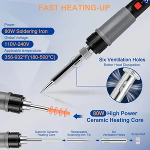 3D Printer Smoothing Tool Kit, Digital Adjustable Temperature Soldering Welding Iron Kit with Insert Brass Heatset Nuts & Soldering Tips, Fast Heating 3D Printing Modify Finishing Tool
