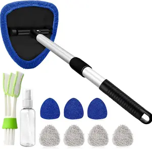 Windshield Cleaner Tool with 180 Rotating ,  Window Cleaner Tool with Extendable Handle and 4  Microfiber Pads,  Windshield Cleaning Brush for Effortless and Efficient Cleaning