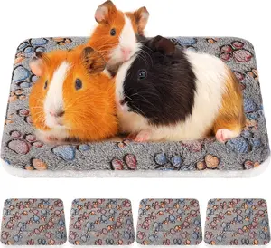 4 Pack Ultra Soft   Bed Mat with Cute Prints Reversible Fleece  Crate Kennel Pad Cozy Washable Thickened Hamster Guinea Pig Pet Bed Mat for Small (13 x 10 Inches,Gray)